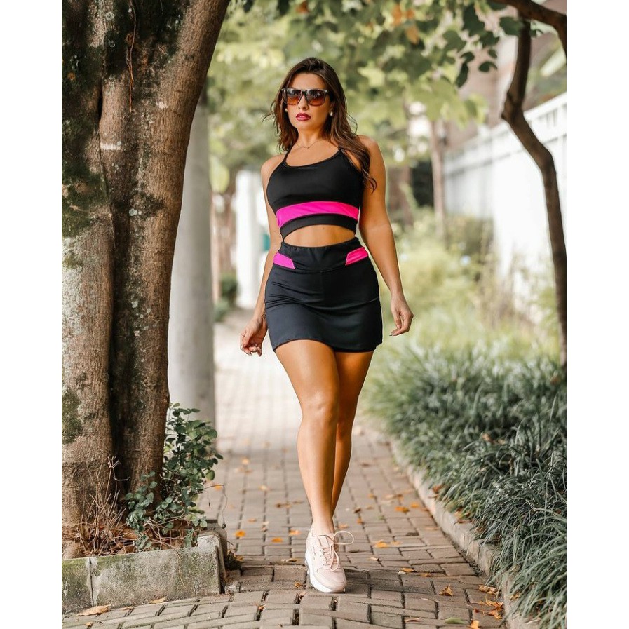Conjunto Top + short saia moda fitness | Brasil