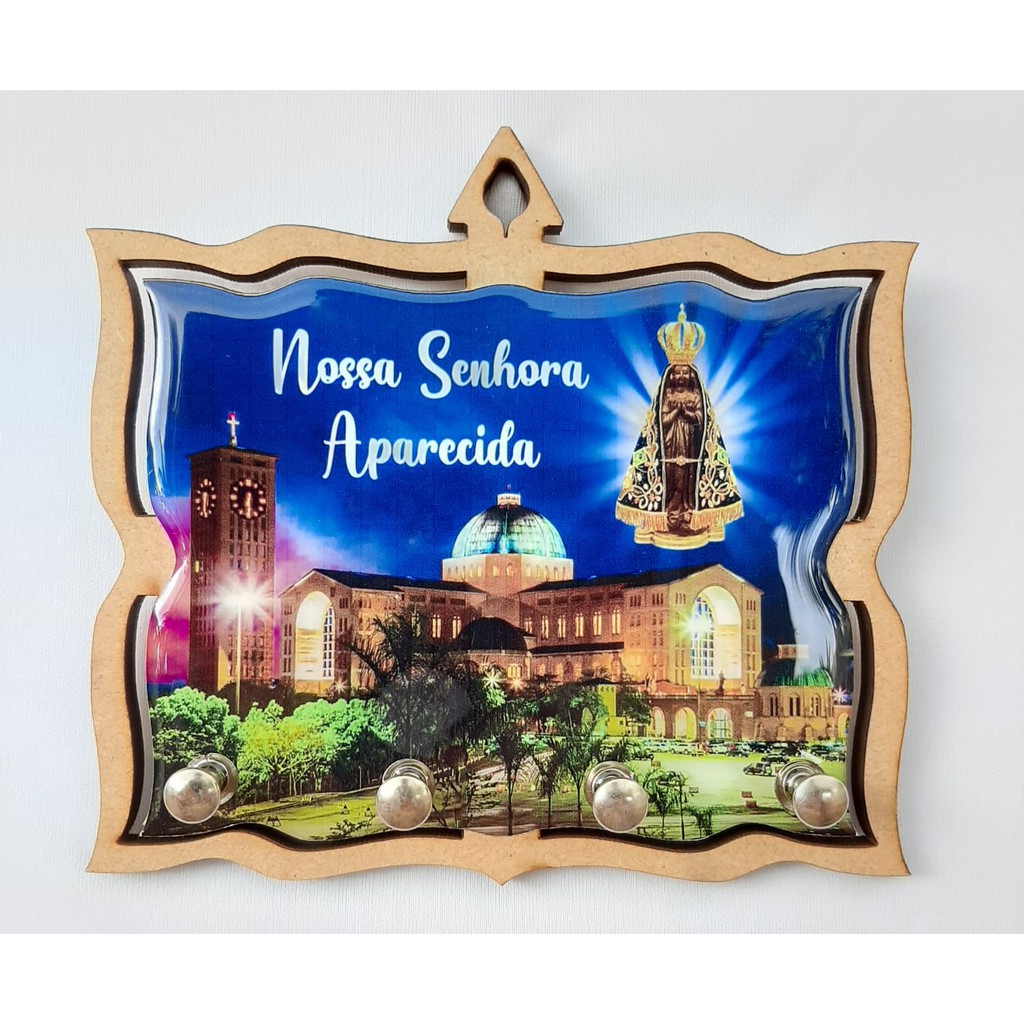 Porta Chave Resinado Parede Nossa Senhora Aparecida Basilica Noite Luz em Madeira Mdf Casa Lar Decoração