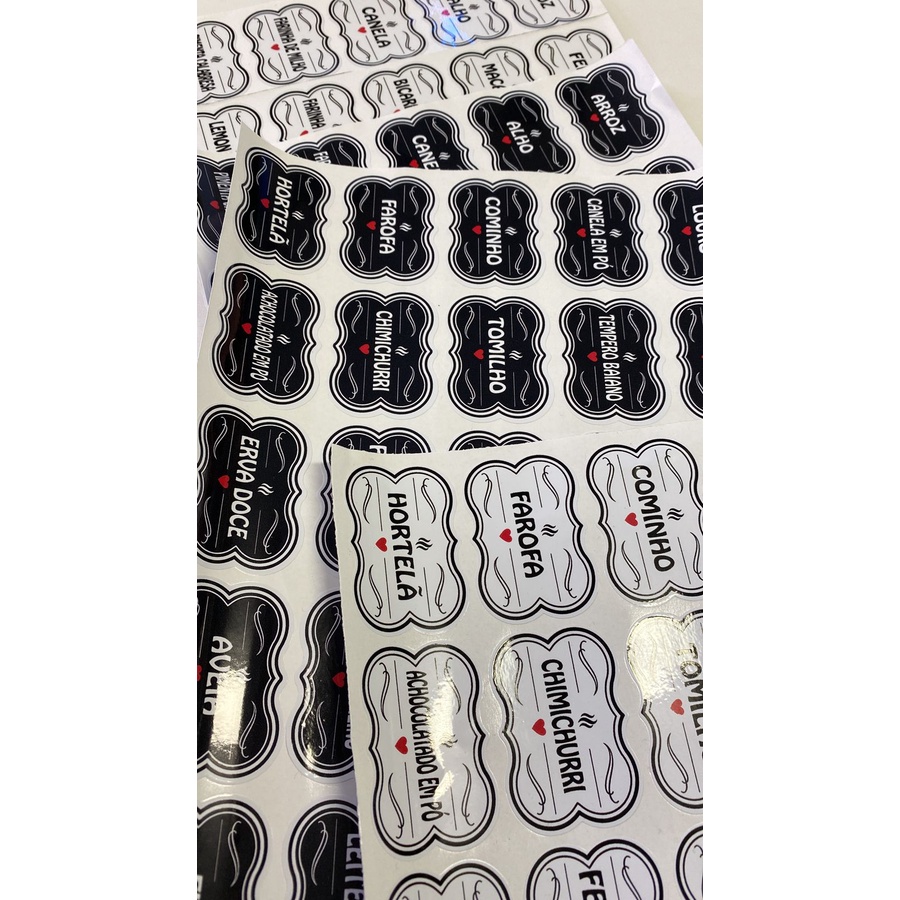 50 Adesivos no Vinil BRANCO OU TRANSPARENTE  Potes Organizadores Temperos Mantimentos Organizador