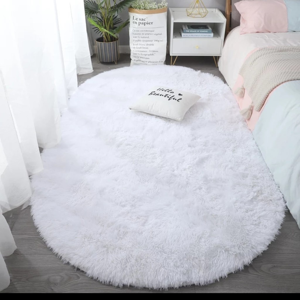 Tapete oval 2m x 80cm passadeira larga bege mesclado peludo felpudo antialérgico antiderrapante em Oferta na Shopee