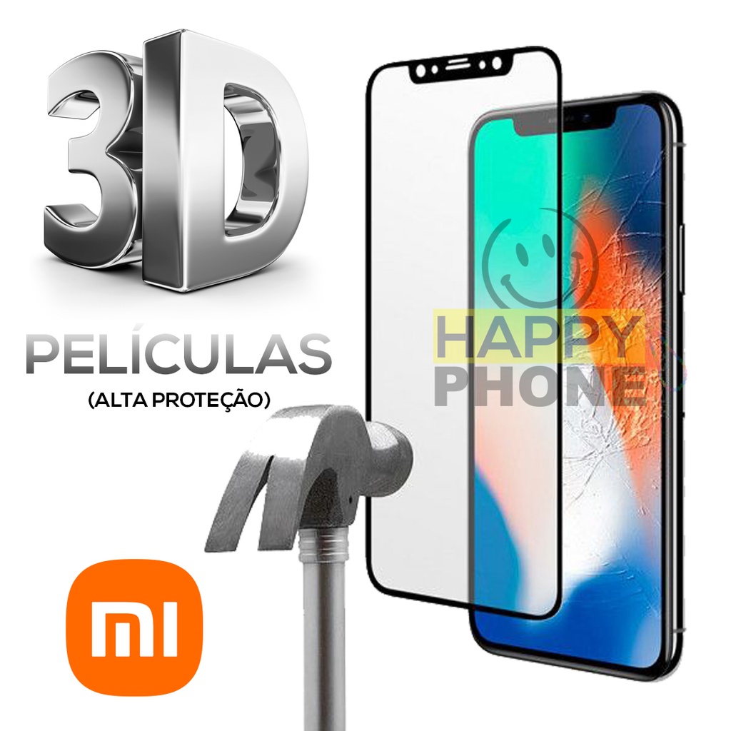 Películas 3D de VIDRO p/Xiaomi (vários modelos) - anti impacto -proteção de tela - película - vidro - 3d -