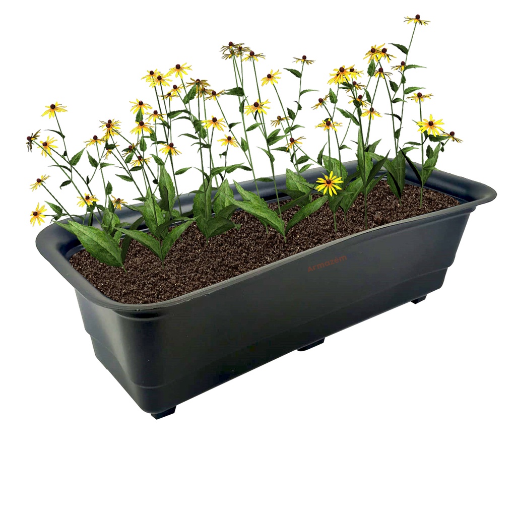 jardineira floreira Vaso Retangular 39cm Planta Flor Tempero Plástico Horta Jardim Vertical Preto - 750 AMZ