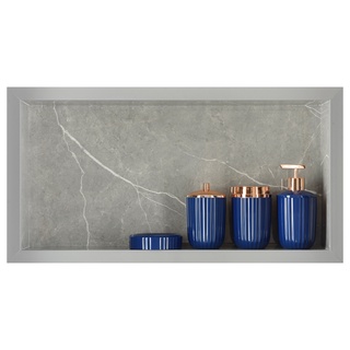 Nicho Em Porcelanato Polido Para Banheiro Porta Shampoo Organizador Lavabo Box (Cinza Marmorizado 60 x 30 x 11 Cm )