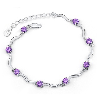 Roxo Zircon Bambu Ajustável 925 Pulseira De Prata Mulheres Jóias Casal Para Homens Coreano Moda Acessó Presente