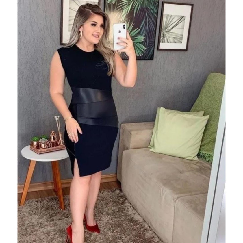 Vestido Feminio Moda Evangélica Midi Festa Social Tubinho Preto Casual Secretaria Executiva