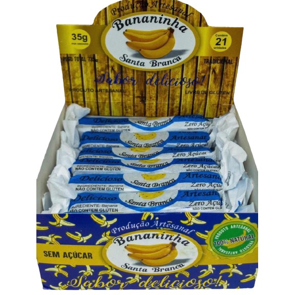Bananinha Artesanal Santa Branca Sem Açúcar 100% Natural com 21 unidades de 35gr