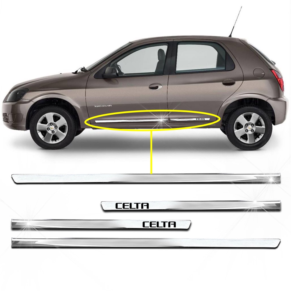 Friso Lateral Slim Inferior Celta 2007 2008 2009 2010 2011 2012 2013 2014 2015 Kit Cromado Personalizado 4 Portas