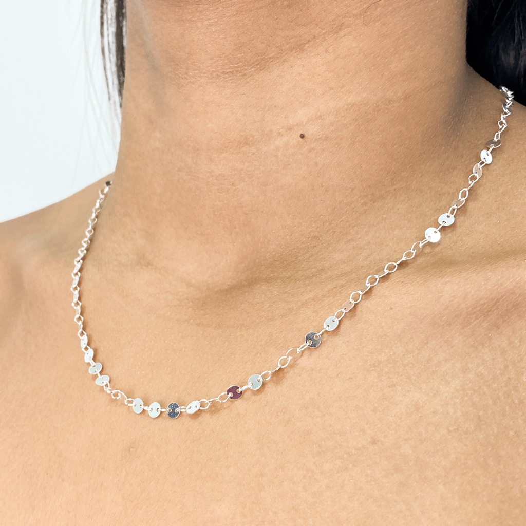 Colar Feminino De Prata 925 Choker Elo Redondo 45cm Banhado a Prata