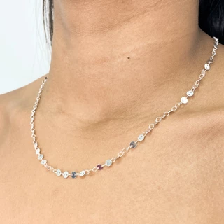 Colar Feminino De Prata 925 Choker Elo Redondo 45cm Banhado a Prata