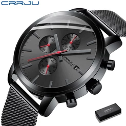 CRRJU Relógio masculino marca de luxo preto esportivo moda à prova d'água cronógrafo 2287M