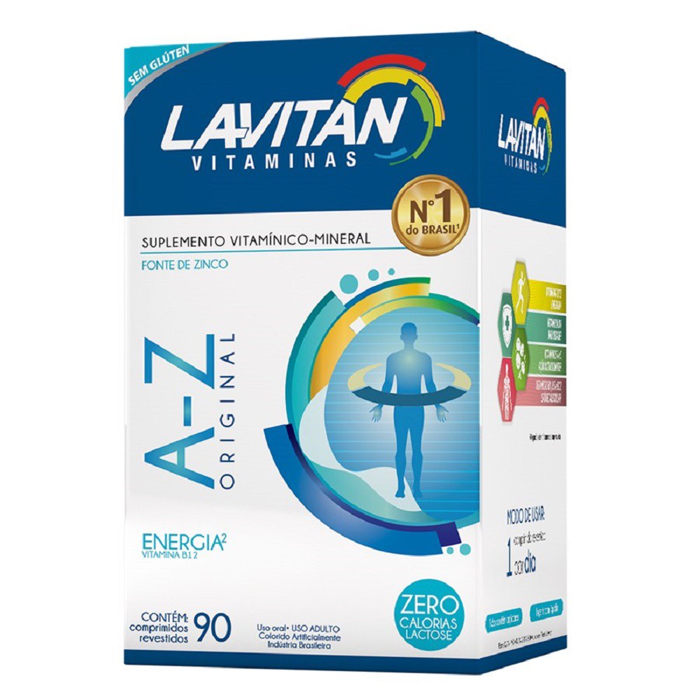 Lavitan Az Azul C/90 Completo De A Zinco Suplemento Academia | Shopee ...