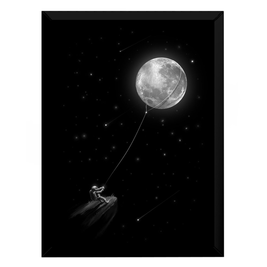 Quadro Decorativo A4, Arte Espacial, Pescando a Lua.
