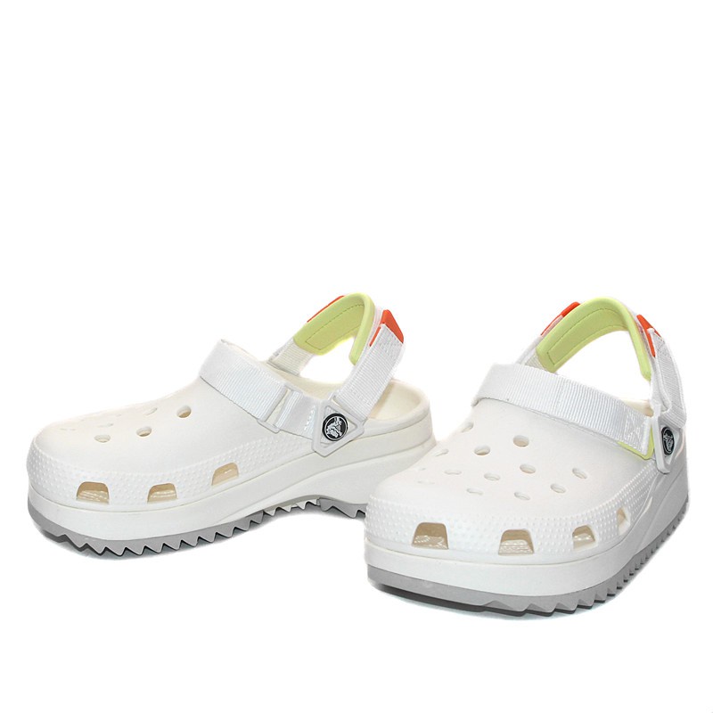 white crocs with three straps