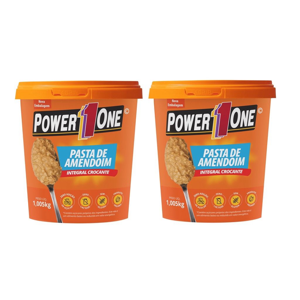 Kit 2 Pasta de amendoim integral Power One Crocante 1kg .
