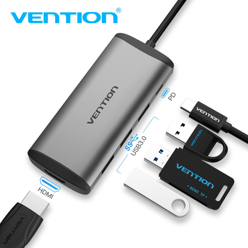 Vention USB C HUB 5-in-1 USB C Adapter with 4K USB C to HDMI 3 USB 3.0 Ports PD Charging Port for MacBook Pro ChromeBook