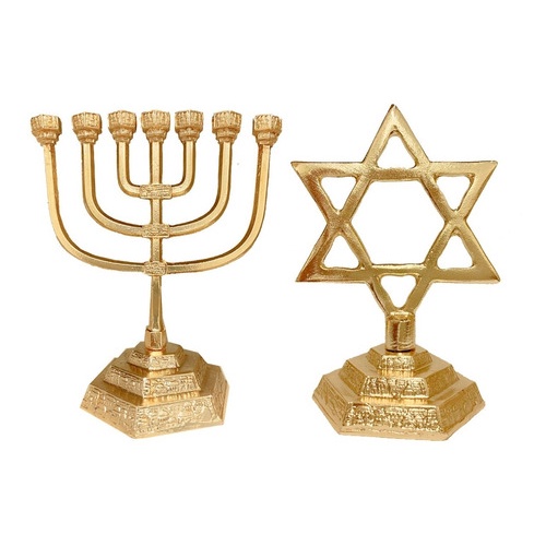 Candelabro Menorá Judaico+ Estrela De Davi Judaico- Banhados