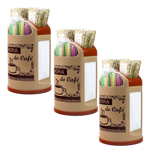 Porta Guardanapo Canudo Sache Kit 3pcs Hora Do Café Cores