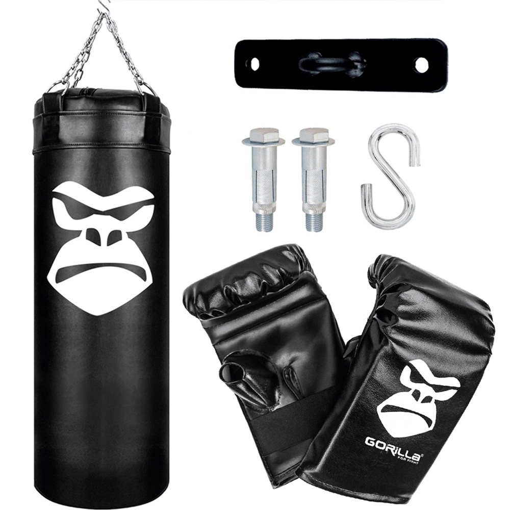 Kit Luta Saco Pancada 90x100 Gorilla + Par Luva Bate Saco Adulto + Suporte Teto Qualidade Profissional