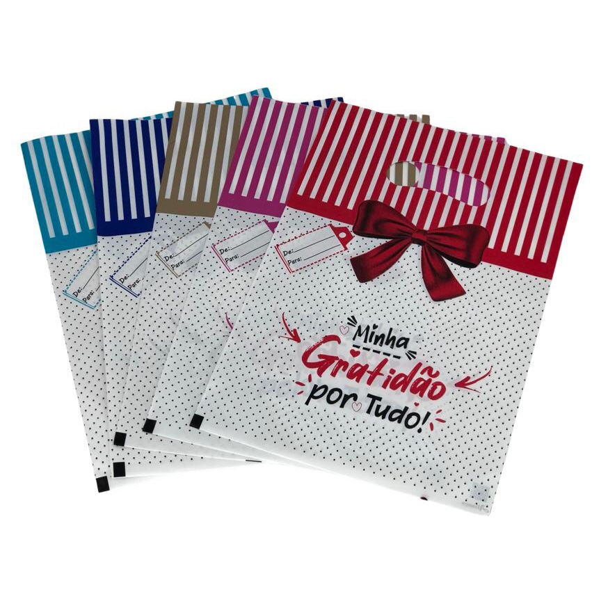 50 Sacolas boca de palhaço GRATIDÃO 30x40cm em Oferta na Shopee