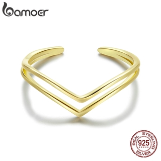 Bamoer Ouro Do Vintage Duplo Quadrado Coroa Anel Victoria 925 Sterling Silver Ajustável Anel De Dedo Para As Mulheres Jóias Simples Scr713