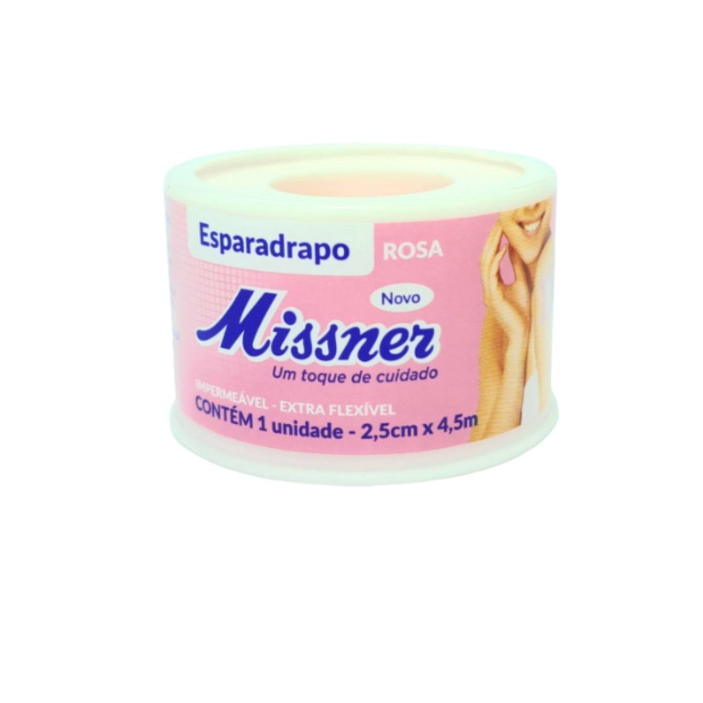 Esparadrapo Rosa Missner 2,5cm x 4,5m Impermeável Extra Flexível Resistente Proteção