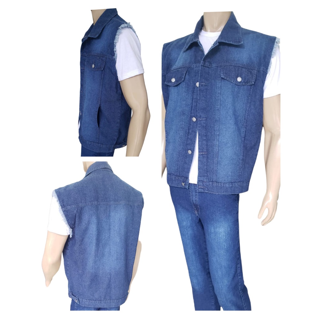 Colete jeans masculina P M G  GG em Oferta na Shopee