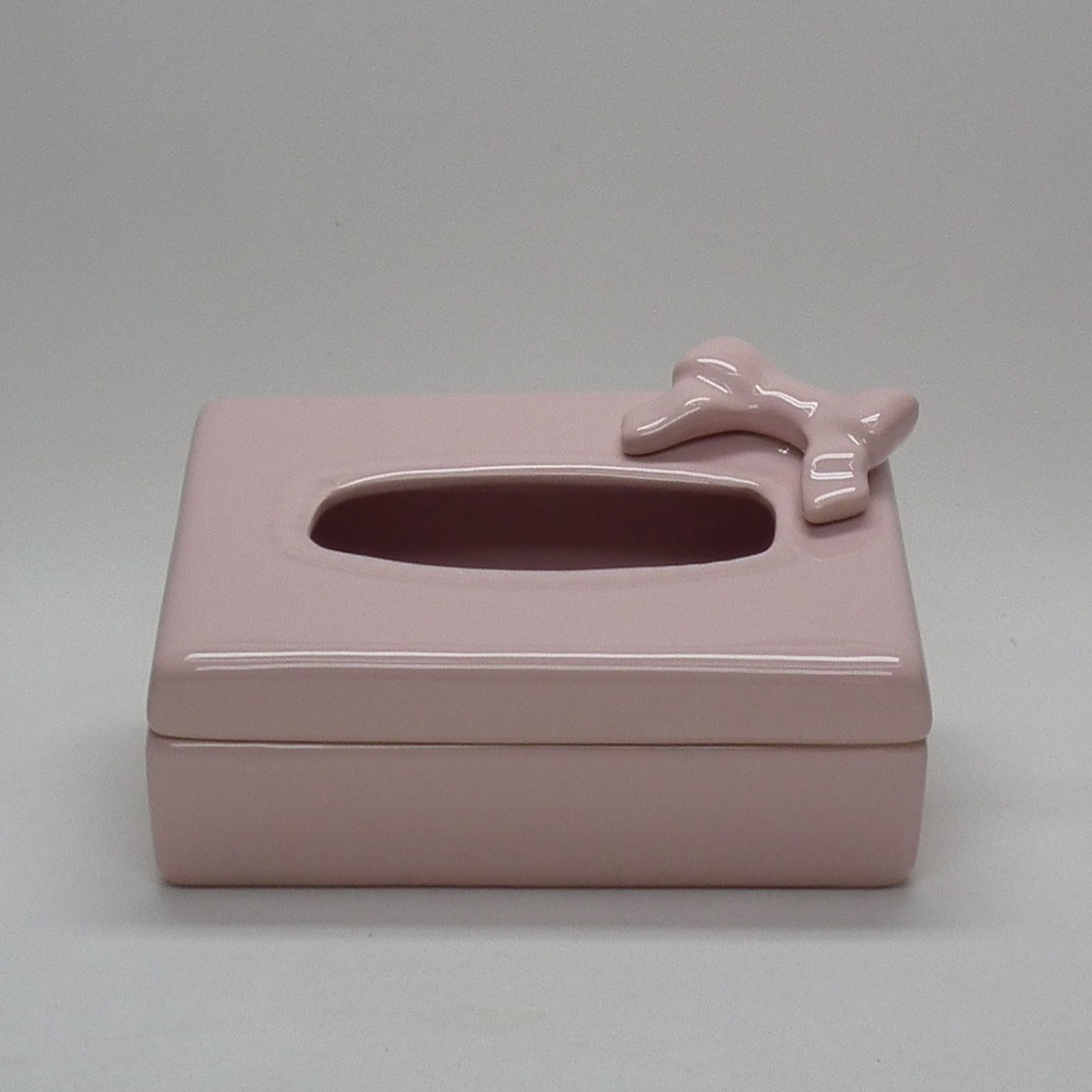 Caixa Porta Lenço Umedecido Porcelana para Kit Higiene Bebê ou Banheiro Cor Rose com Laço