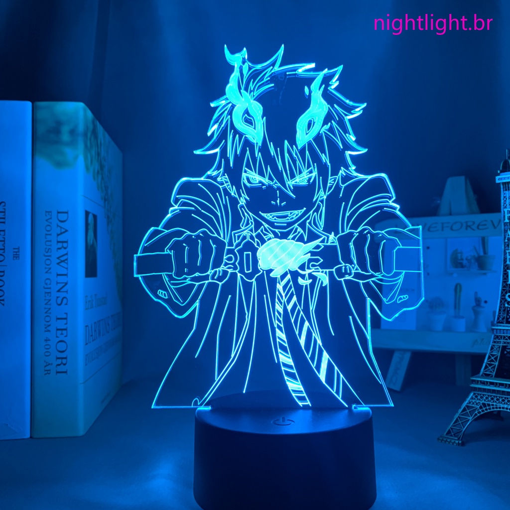 3d Led Light Anime Exorcist Azul Rin Para O Quarto Decoração Luz Da Noite Crianças Brithday Presente Manga Quarto Mesa 3d Lâmpada Azul Exorcist Luz Da Noite