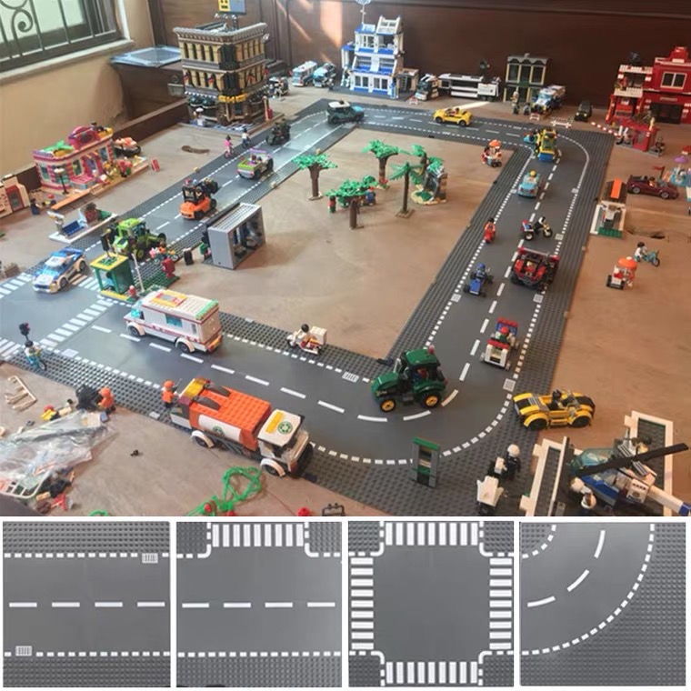 MOC pequena partícula estrada bloco de construção placa base cidade estrada rua vista base montagem brinquedos educativo