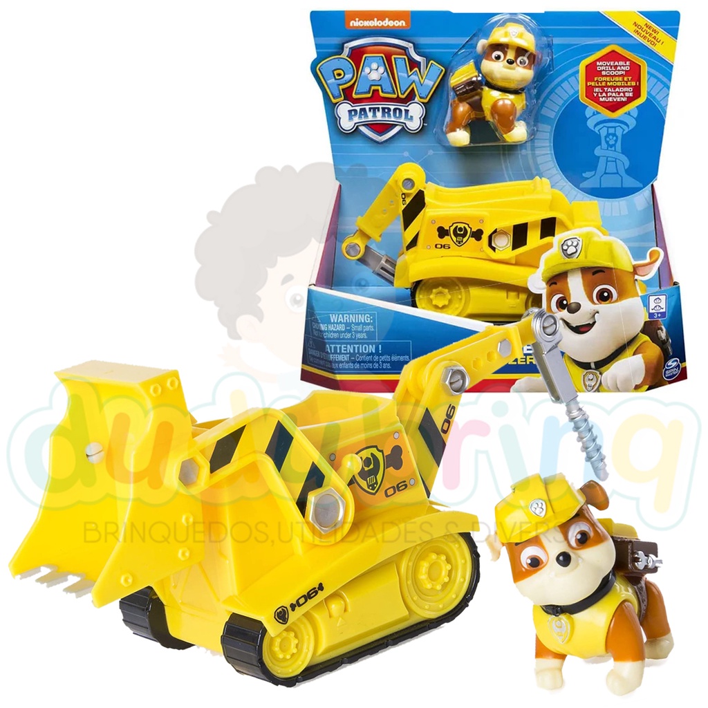 Brinquedo Da Patrulha Canina Boneco Do Rubble Com Carrinho