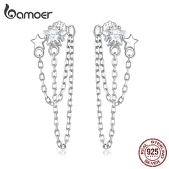 Bamoer 925 Brinco De Prata Estrela Franja Orelha Clipes Moda Joalheria Presente Para Meninas