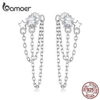 Bamoer 925 Brinco De Prata Estrela Franja Orelha Clipes Moda Joalheria Presente Para Meninas