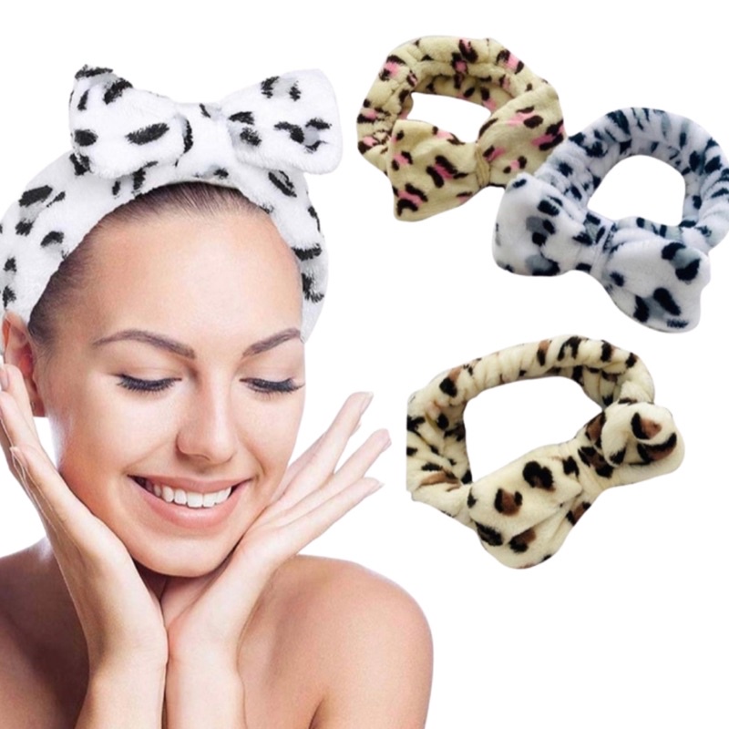 FAIXA DE CABELO VELUDO COM LAÇO PARA MAQUIAGEM E SKINCARE TIARA ONCINHA