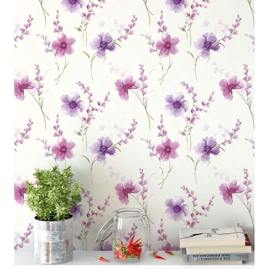 Papel De Parede Com Flores Roxas E Detalhes Em Lilás