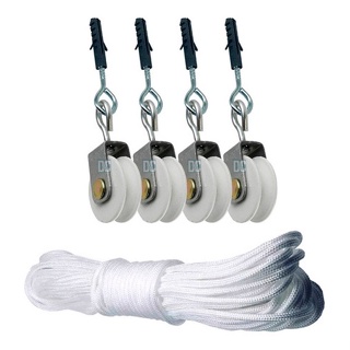 Roldana Plástica 4,7cm Com Parafuso Para Varal 4un + 15m Corda PP 4mm em Oferta na Shopee