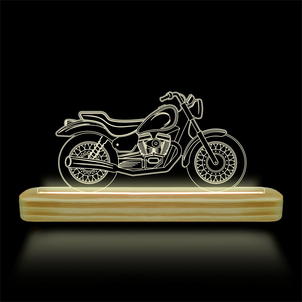 Luminária de Mesa Abajur com Iluminação em Led e Acrílico com Gravação à Laser Moto Custom