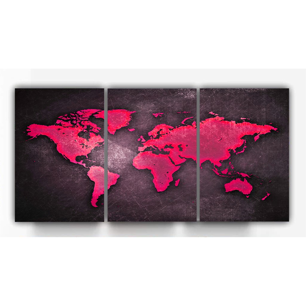 Quadro Decorativo Mapa Mundi Rosa 3pcs Shopee Brasil 