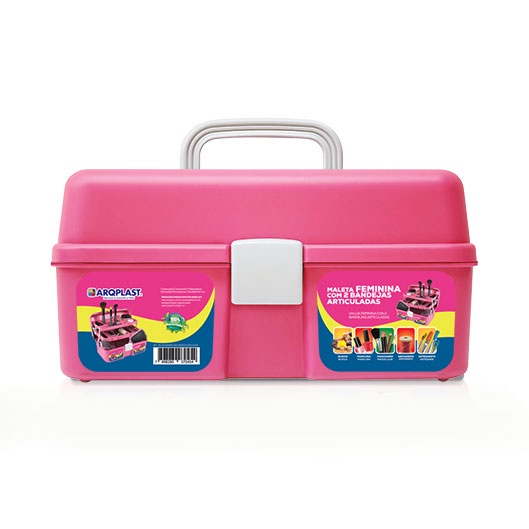 Maleta Maquiagem Multiuso  Com Duas Bandejas Rosa MFEPM Arqplast em Oferta na Shopee
