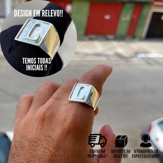 Anel Masculino de Prata 925 Dedeira com Letra L em Relevo Banhado