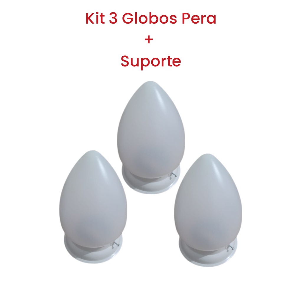 Kit 3 Globo Tipo Pera Com Plafonier Boca 10cm Luminária Tipo Pera Iluminação