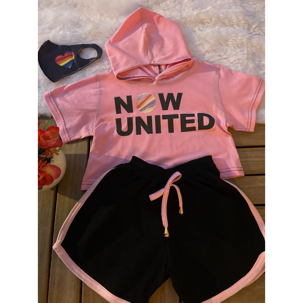 Conjunto Banda Now United Blusa Cropped e Short + Máscara Preta Linha Premium