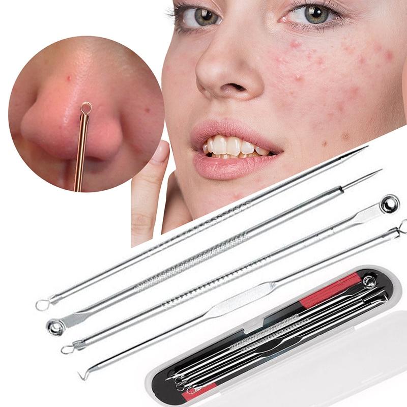 Kit Removedor de Cravos Com 4 Peças Aço Inoxidável Extrator Cravos Espinhas Acne Cuidado Facial  + Estojo