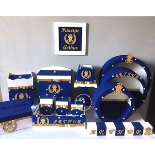 Kit Higiene Bebê MDF Menino Personalizado Com Nome / Tema Urso Príncipe Realeza