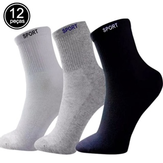 Meias Masculina Kit 12 Pares Cano Alto Longo Sport Algodão