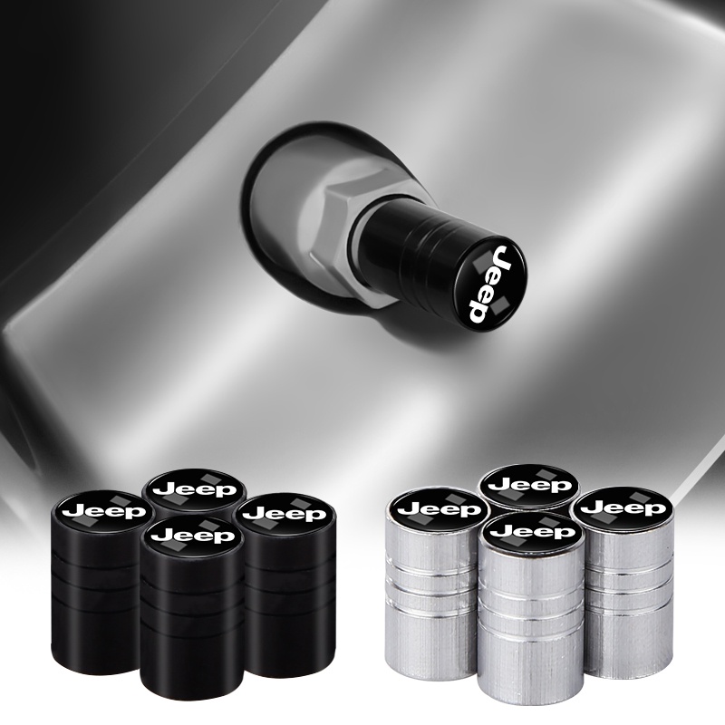 4pcs Tampa De Pneus De Liga Para Carro Prata/Preto Cilíndrica De Haste Do Núcleo De Válvula JEEP Grand Cherokee Comandante Renegade Wrangler Compass Patriot