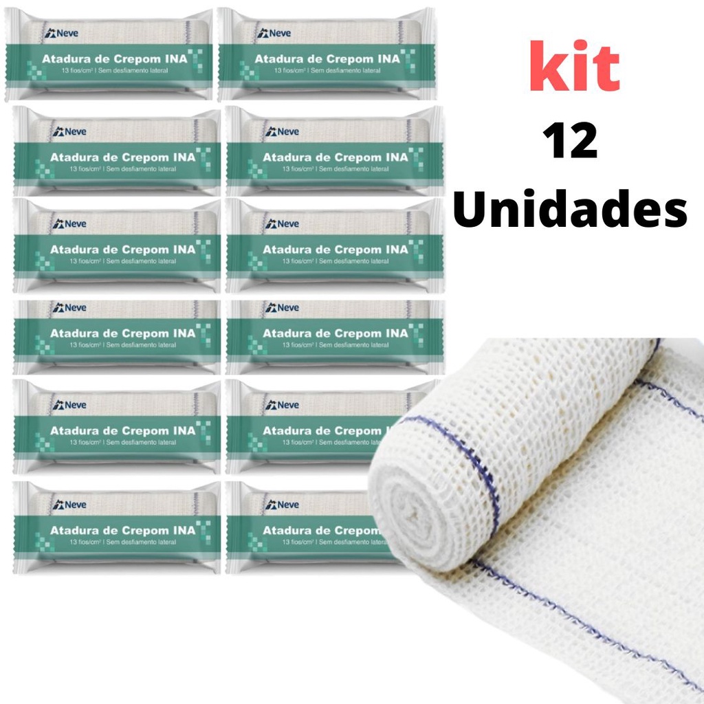 Kit 12un Faixa Curativo Atadura Crepom Crepe INA 13 Fios Neve Alta Qualidade Absorção Elasticidade