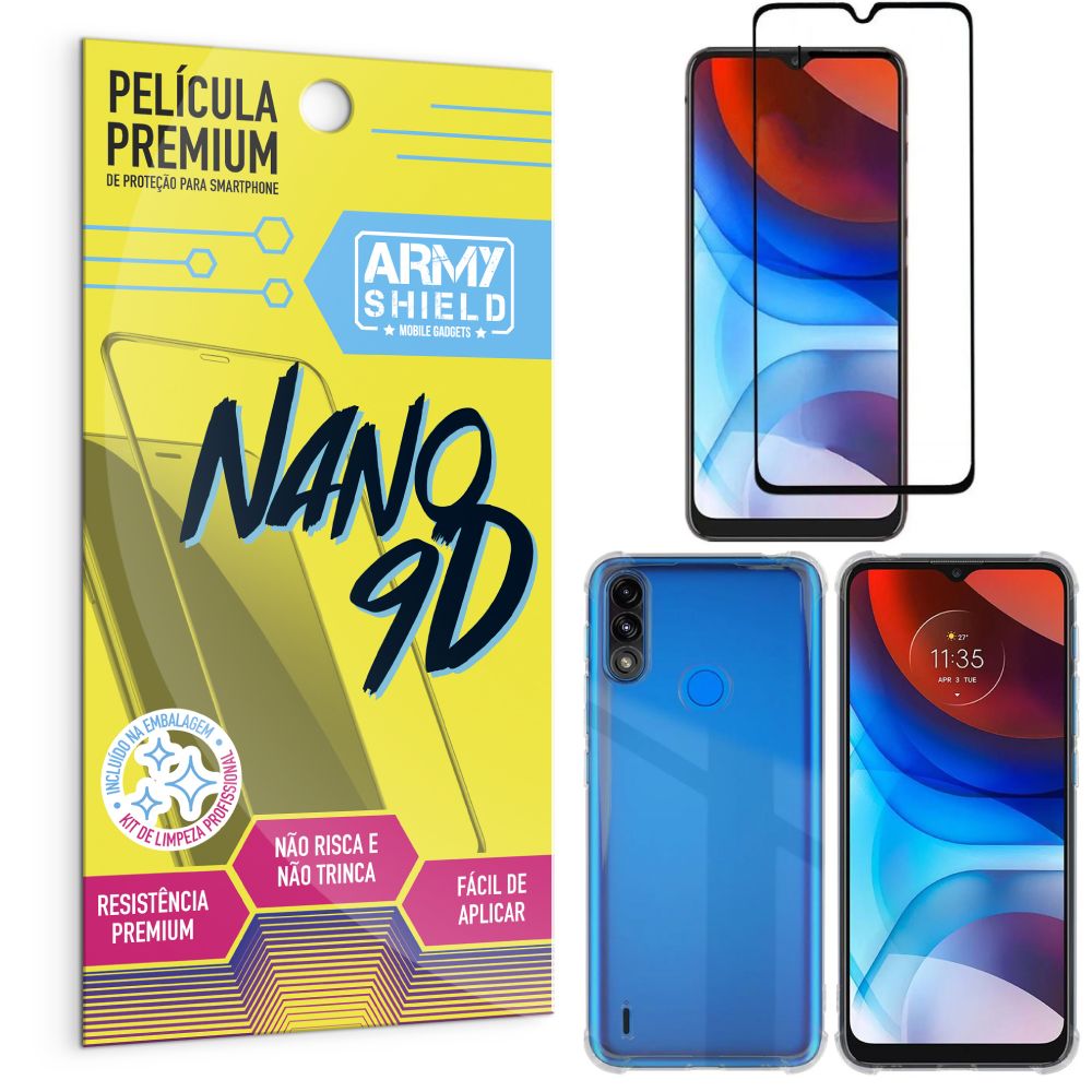 Kit Moto E7 Power Película Premium Nano 9D + Capa Anti Impacto - Armyshield
