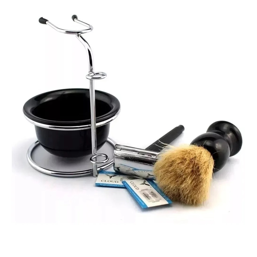 Kit Barba Vintage Retrô Barbearia Navalha Pincel Banheiro