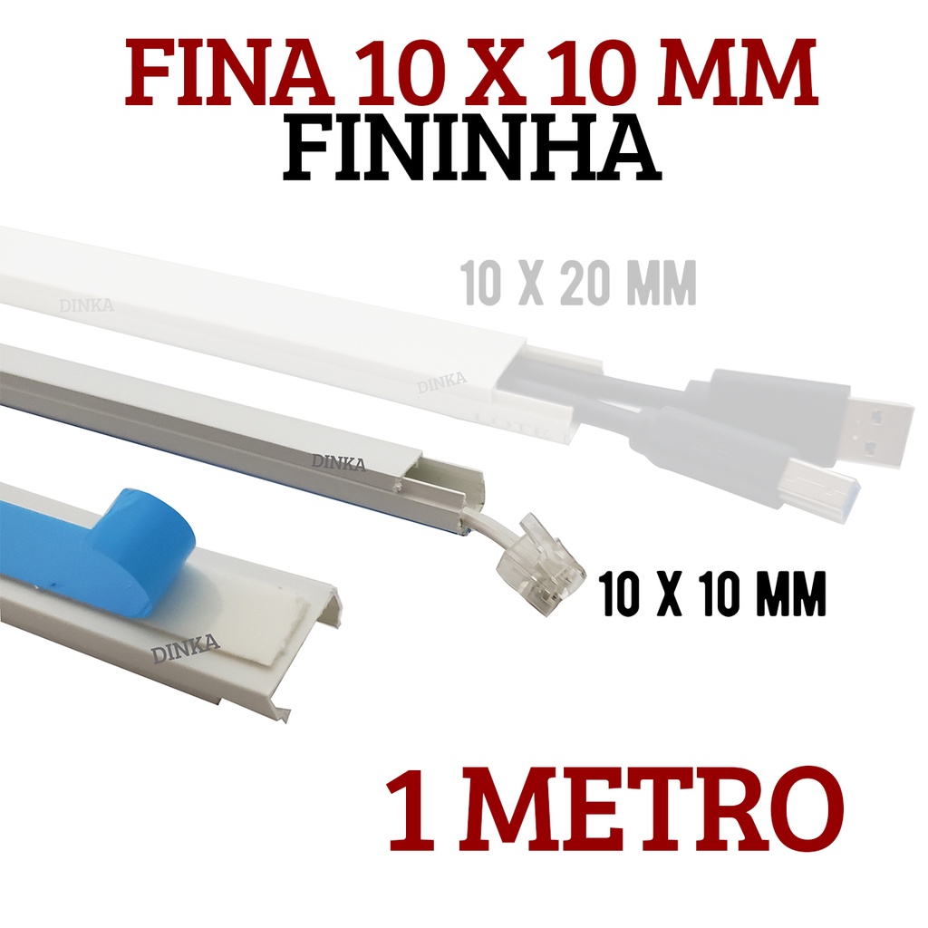 Canaleta 10x10 Branca Com Adesivo 1 Metro Fina Branco Para Esconde Fio