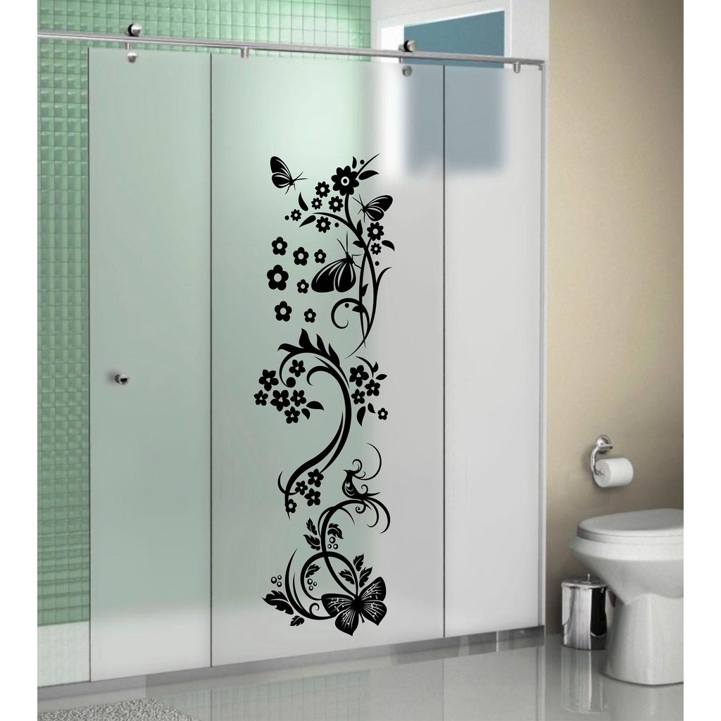 Adesivo Decorativo para Parede ou Box de Banheiro - Floral Borboleta 120X27